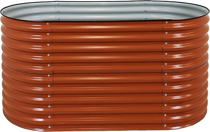 Sunnydaze 62.5-Inch Oval Raised Garden Bed Outdoor - Modular Raised Garden Bed with Rubber Edge Trim - Brown