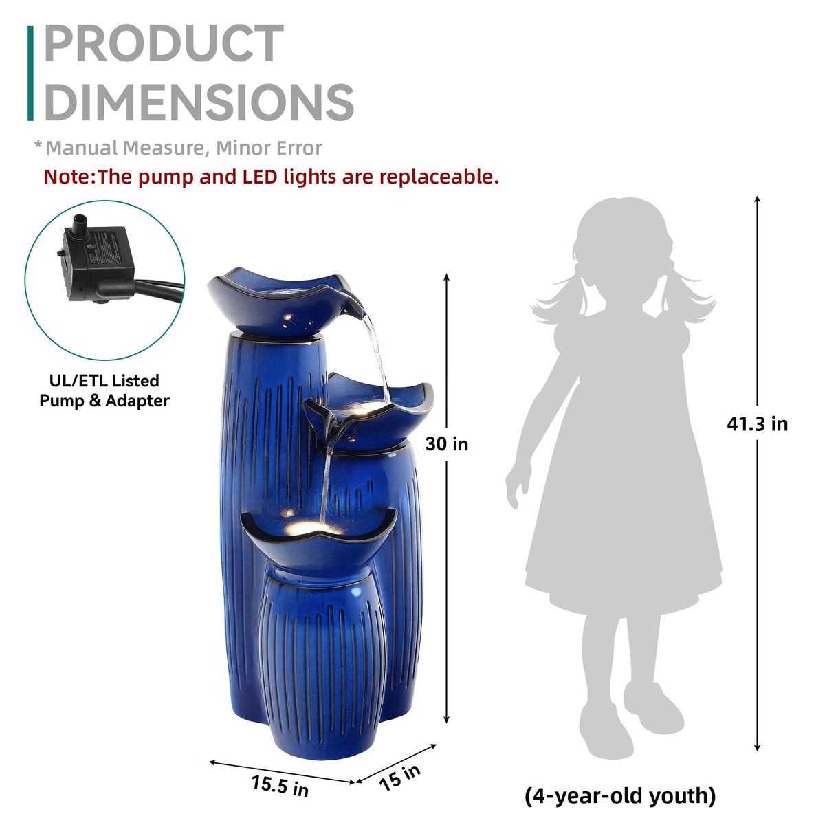 Autodaya 30" H Modern Ceramic Outdoor Water Fountain (Cobalt Blue Fluted-30"h)