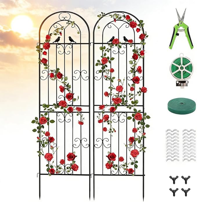2 Pack Metal Garden Trellis, 86.7" H x 19.7" W Black Coated Wire Lattice Panel, Sturdy Plant Support for Climbing Roses Vines Cucumber Vegetables Outdoor Patio Yard