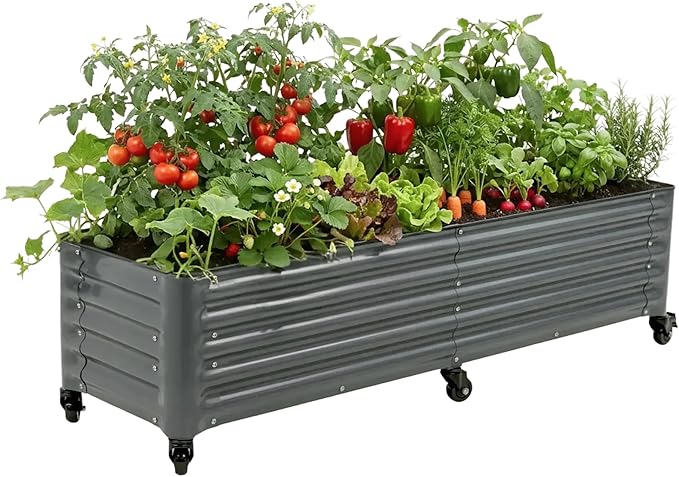 Vego garden Classic Rolling Garden Bed – 1.75' Mobile Metal Raised Garden Bed for Patio, Deck, Balcony – Deep Planting Space, Durable & Easy to Move (Modern Gray, 1.75'X6')