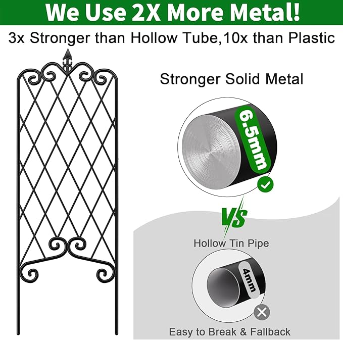 AMAGABELI GARDEN & HOME 2 Pack 60" x 18" Garden Trellis for Climbing Plants Outdoor Metal Rustproof Roses Trellis Potted Vines Vegetables Flowers Wire Lattices for Ivy Cucumbers Clematis Black