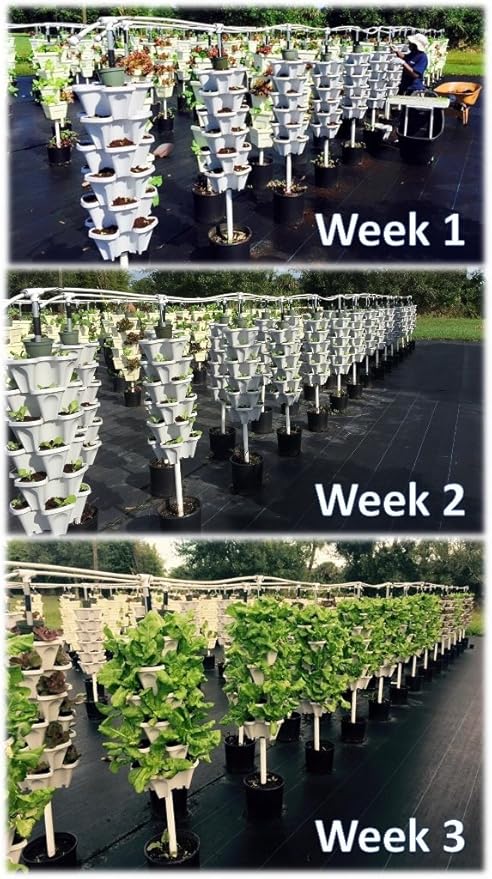 (6) DIY LARGE 18" Stackable Planters - Vertical Gardening Pots With Soil, Hydroton, Vermiculte, Perlite, or Coco Fiber - Perfect for Hydroponics and Aquaponics Too - Build Your Own Stacking Vertical Container Gardening System - For Growing Strawberries...