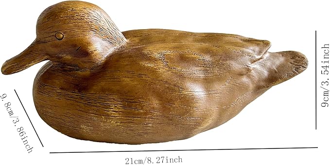 Duck Statue Home Decor Knick Knacks Duck Sculpture Hand Carved Shelf Decor for Home, Office Desk Cute Animal Figurine Unique Gift for Holidays Housewarming (Brown)