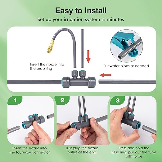 66 FT Drip Irrigation System - Double-Head 360° Adjustable Garden Watering System with 40 Spray Nozzles, Garden Atomizing Misting System & Irrigation System for Garden, Greenhouse, Yard, Lawn, Plants