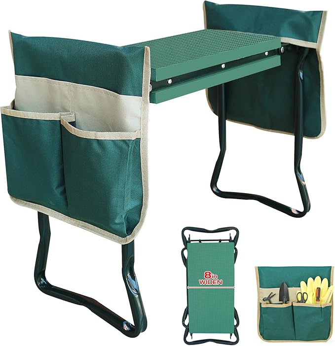 Upgraded Garden Kneeler and Seat with Thicken & Widen Soft Kneeling Pad,Heavy Duty Gardening bench kneeler and seat Foldable Gardening Stool with 2 Tool Pouches，Gifts for Women, Seniors, Mom & Dad