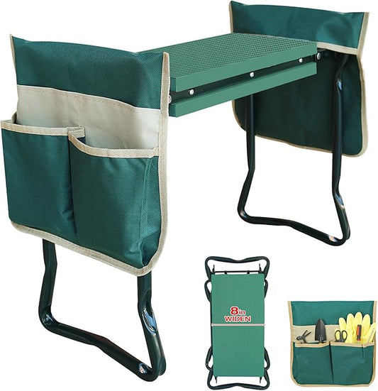 Upgraded Garden Kneeler and Seat with Thicken & Widen Soft Kneeling Pad,Heavy Duty Gardening bench kneeler and seat Foldable Gardening Stool with 2 Tool Pouches，Gifts for Women, Seniors, Mom & Dad