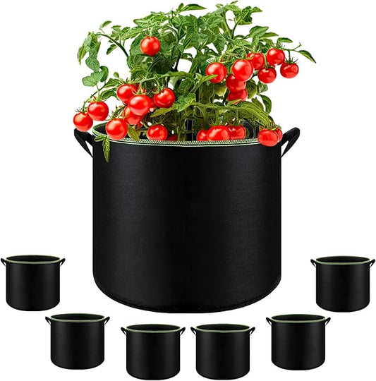 6-Pack 5 Gallon Grow Bags - 300G Heavy Duty Aeration Fabric Pots with Handles,Thickened Nonwoven Planter Bags for Vegetables Flowers Fruits