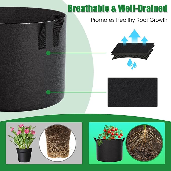 FEED GARDEN 10 Gallon Grow Bags 4 Pack – 300G Thickened Fabric Plant Pots with Reinforced Handles, Breathable Drainage Planters for Vegetables, Tomatoes, Herbs, Indoor & Outdoor Gardening