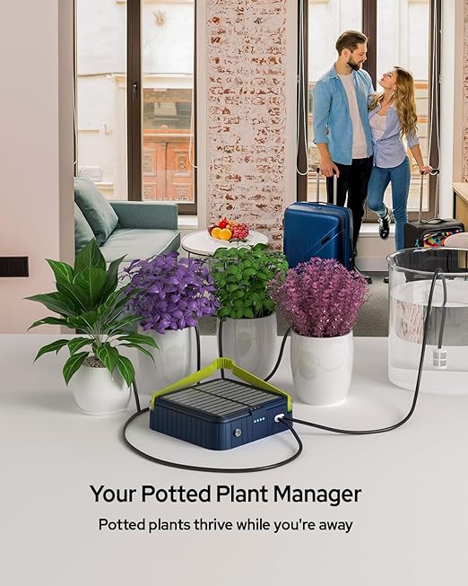 Solar Automatic Drip Irrigation System, Harness Sunshine or External Power for Indoor and Outdoor Use, Rain or Shine! Anti-Siphoning, Supports Up to 15 Potted Plants, User-Friendly Design. (Blue)