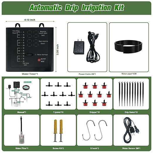 Automatic Watering System for Indoor Plants, DIY Drip Irrigation Kit with Timer for Potted Plants,Self Watering Device for Garden, Greenhouse & Vacation Plant Care (10 pots, Adjustable dripper)