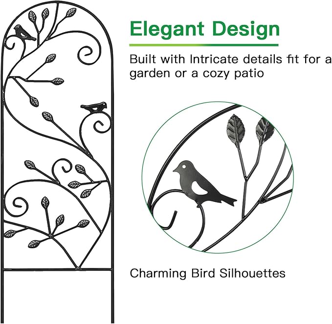 AMAGABELI GARDEN & HOME 4 Pack Garden Trellis for Climbing Plants/Vegetables/Flower/Patio/Roses/Cucumbers/Clematis 47" x 16" Black Iron Potted Support Vines Metal Wire