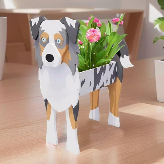 Small Australian Shepherd Dog Planter Plant Pots, Animal Shaped Planter Pot, Premium Garden Succulent Plant Pots Cute Dog Design, Storage Container Planters for Indoor Plants 9.8 x 6.3 inch