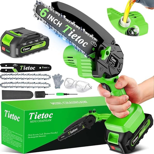 Tietoc Chainsaw 6 Inch Mini Electric Chainsaw Cordless Battery Powered, Hand Held Saw for Wood/Trees Trimming, Tools for Household and Garden, Chain Saw Gift for Men Dad Husband Fathers Gardener 2025