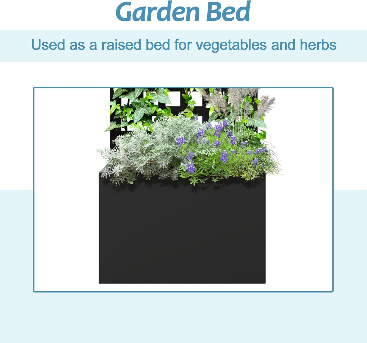 Metal Planter Box with Trellis, Raised Garden Bed with Privacy Screen, Outdoor Standing Flower Beds with Drainage Hole for Climbing Plants, Vine, 23" L x 12" W x 63" H, Black