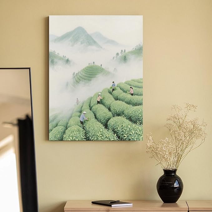 HGSKRENM Mountain Tea Garden Paint by Numbers Kit for Adults Beginners Adult Paint by Number Kits on Canvas DIY Acrylic Oil Paints Paintwork with Paintbrushes for Gift Home Wall Decor