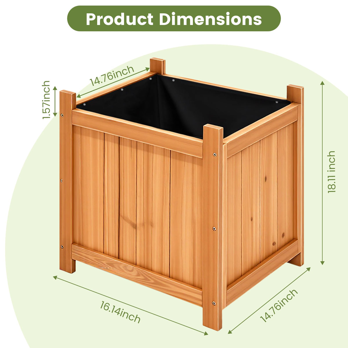 2 Pack 16" Square Fir Wood Planter Boxes with Drainage Holes (Square Planter Boxes-natural Fir Wood Color)