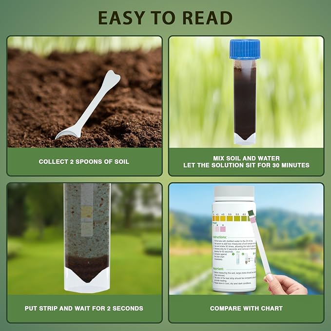 PH and Nitrogen Soil Test Kit with Test Tube - 100 Test Included - Professional Testing Kit for Home Garden Lawn Yard Grass