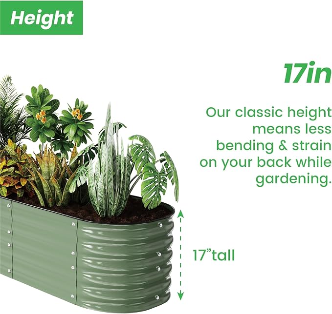 Modular Raised Garden Bed Kit 8×2×1.5FT, Magnesium-Aluminum-Zinc Steel, Rust-Proof & Tool-Free Assembly for Vegetables Herbs Flowers, Patio Backyard Urban Gardening(Light Green)