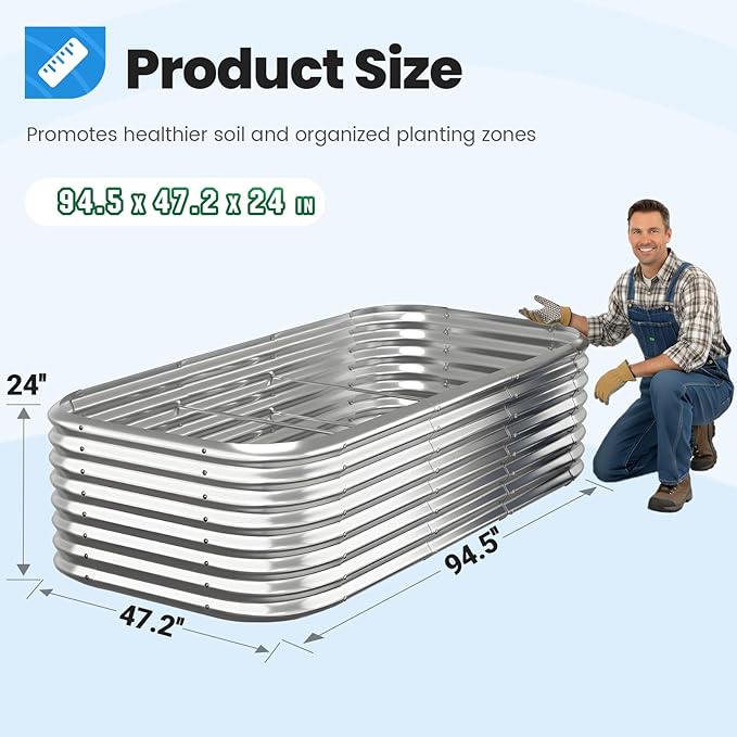 Quictent Galvanized Tall Raised Garden Bed Kit, 8x4x2 ft Oval Large Planting Box, for Vegetables Outdoor Strengthened by Crossbar (Silver)