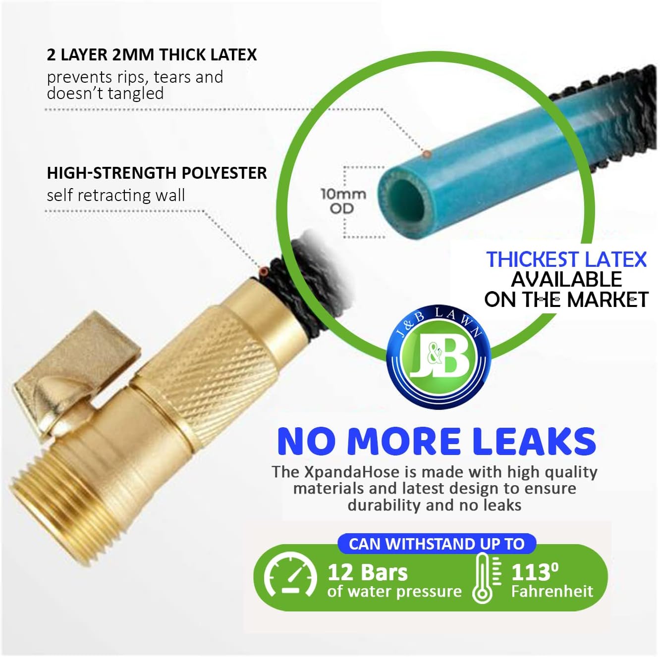 J&B XpandaHose 75ft Expandable Garden Hose with Holder - Heavy Duty Superior Strength 3750D - 4 -Layer Latex Core - Extra Strong Brass Connectors and 10 Spray Nozzle w/Storage Bag (Black 75)
