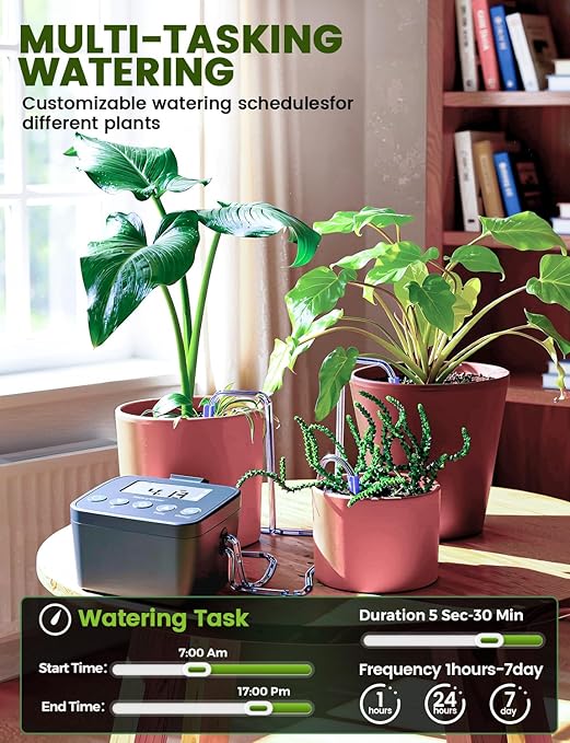 Automatic Watering System for Potted Plants, Drip Irrigation Kit System, Plant Self Watering Devices for Office Patio Greenhouse GrowTent, with Programmable Water Timer