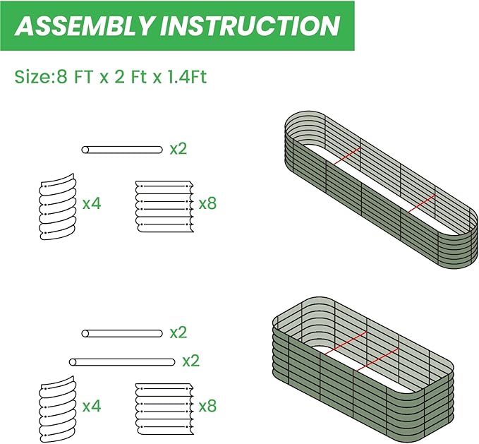 Modular Raised Garden Bed Kit 8×2×1.5FT, Magnesium-Aluminum-Zinc Steel, Rust-Proof & Tool-Free Assembly for Vegetables Herbs Flowers, Patio Backyard Urban Gardening(Gary)