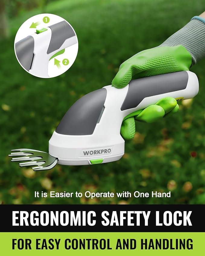 WORKPRO Cordless Grass Shear & Shrubbery Trimmer - 2 in 1 Handheld Hedge Trimmer 7.2V Electric Grass Trimmer Hedge Shears/Grass Cutter Rechargeable Lithium-Ion Battery and Type-C Cable Included