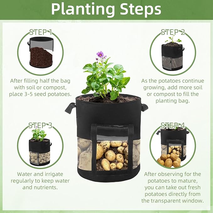 6 Pack 7 Gallon Visible Potato Grow Bags, Thickened Nonwoven Fabric Pots Potato Growing Containers with Handles & Visible Flap, Plant Grow Bags for Growing Potatoes, Tomatoes, Flowers, and Vegetables