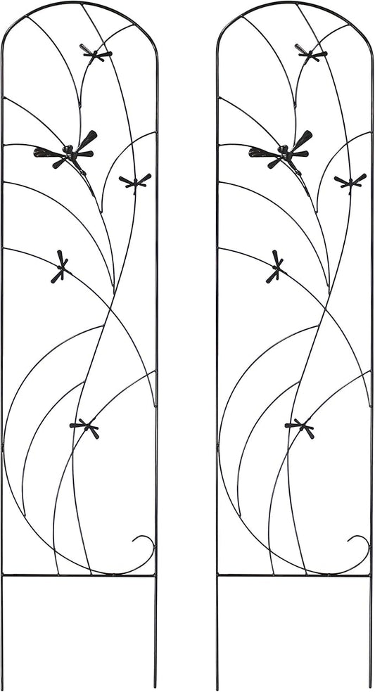 Sunnydaze 56-Inch Dragonfly Delight Outdoor Plant Trellis - Metal Garden Trellis for Climbing Plants - Set of 2 - Black