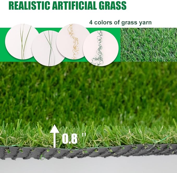 Fake Grass Artificial Turf Rug, 5 FT x 8 FT (40 Square FT) PET Grow Grass Outdoor Realistic Garden Lawn Landscape Patio Decor Synthetic - Thick Faux Turf Carpet