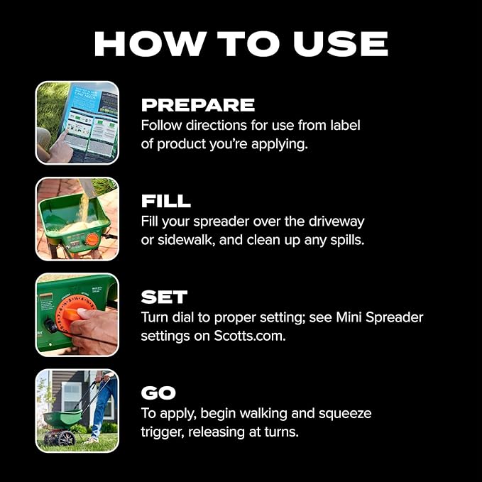 Scotts Turf Builder EdgeGuard Mini Broadcast Spreader for Seed, Weed and Feed, Fertilizer, Salt, Ice Melt, Push Spreader Holds up to 5,000 sq.ft. Product