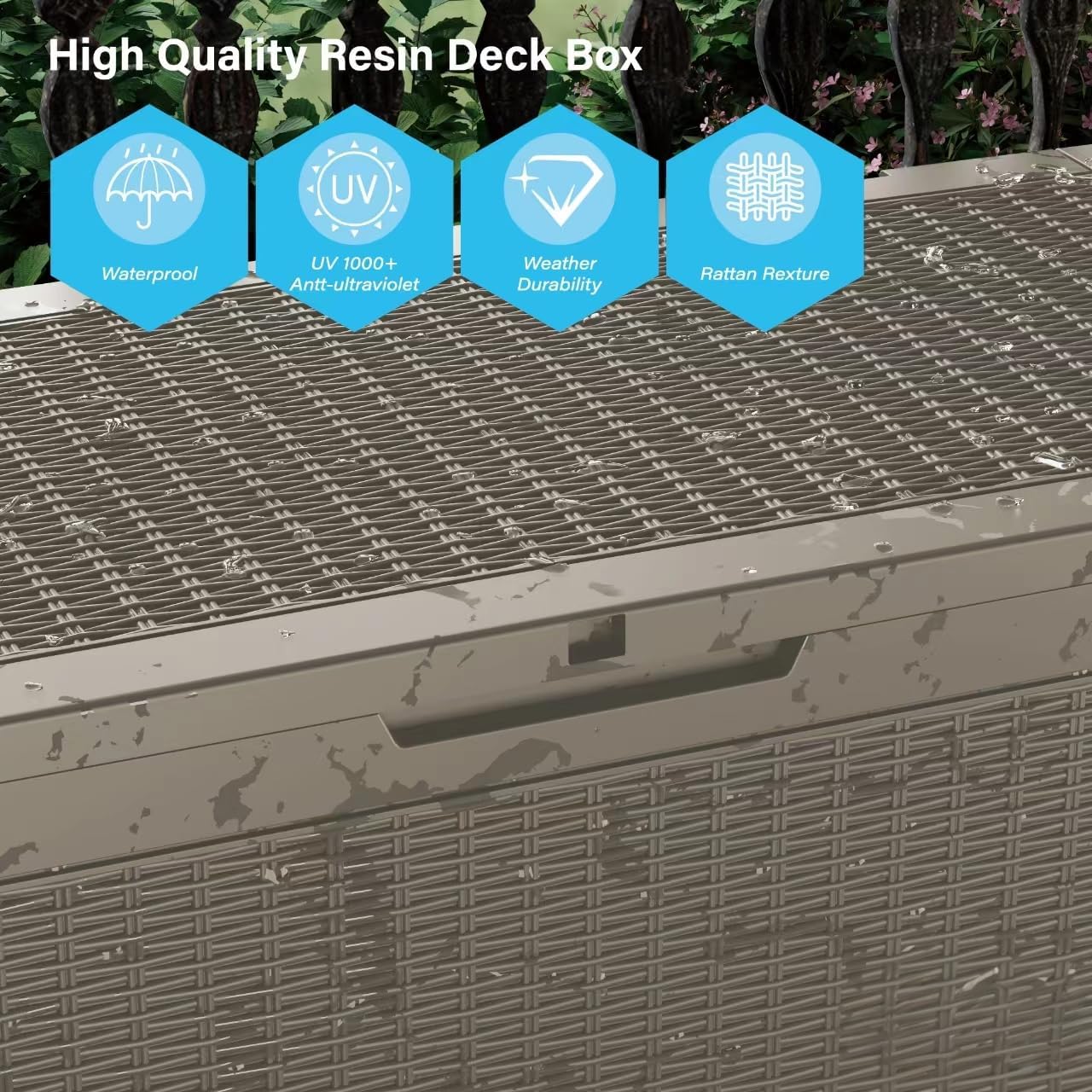 100 Gallon Deck Box, Resin Outdoor Indoor Waterproof Storage Box, Lockable Storage Box With Handle for Patio Furniture - Garden Tools - Swimming Pool Tools UV-Resistant, Brown
