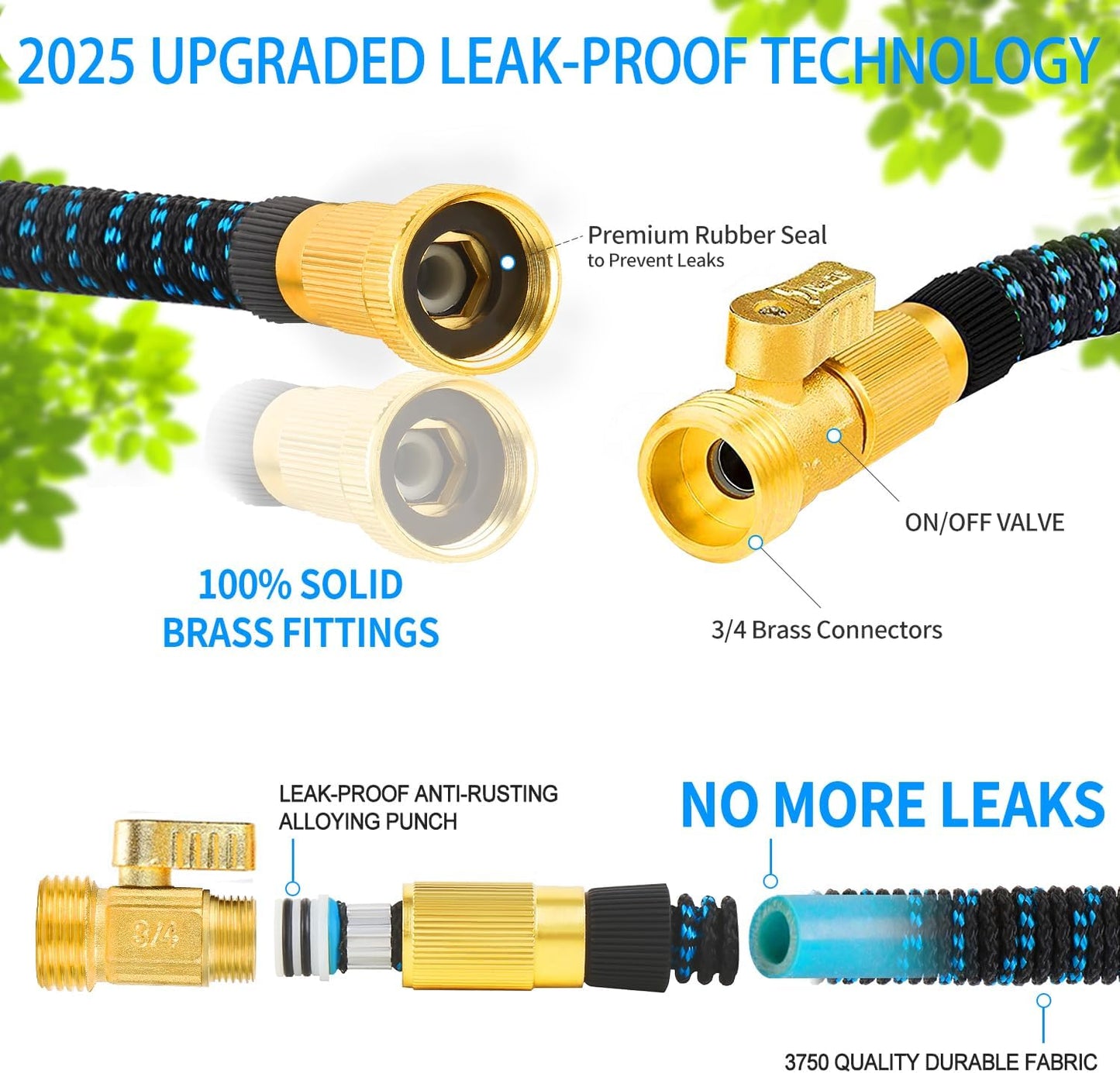 75 ft Expandable Garden Hose w/10 Functions Spray Nozzle, Water Hoses with 3/4" Solid Brass Connector, Flexible Lightweight Hose Expanding Water Pipe for Car Washing, Gardening