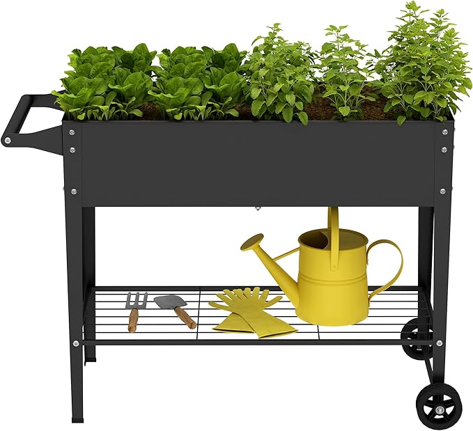 Elevate 32" Tall Raised Garden Bed with Wheel,Planter Box for Backyard,Outdoor Garden, Patio, Balcony, 400lb Capacity,Black