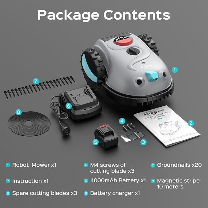 V100 Robot Lawn Mower with HD Vision Navigation, Smart Obstacle Detection, Collision Sensors, Adjustable Cutting Height, Low-Noise Operation—Perfect for Small Lawns up to 1,600 sq ft.