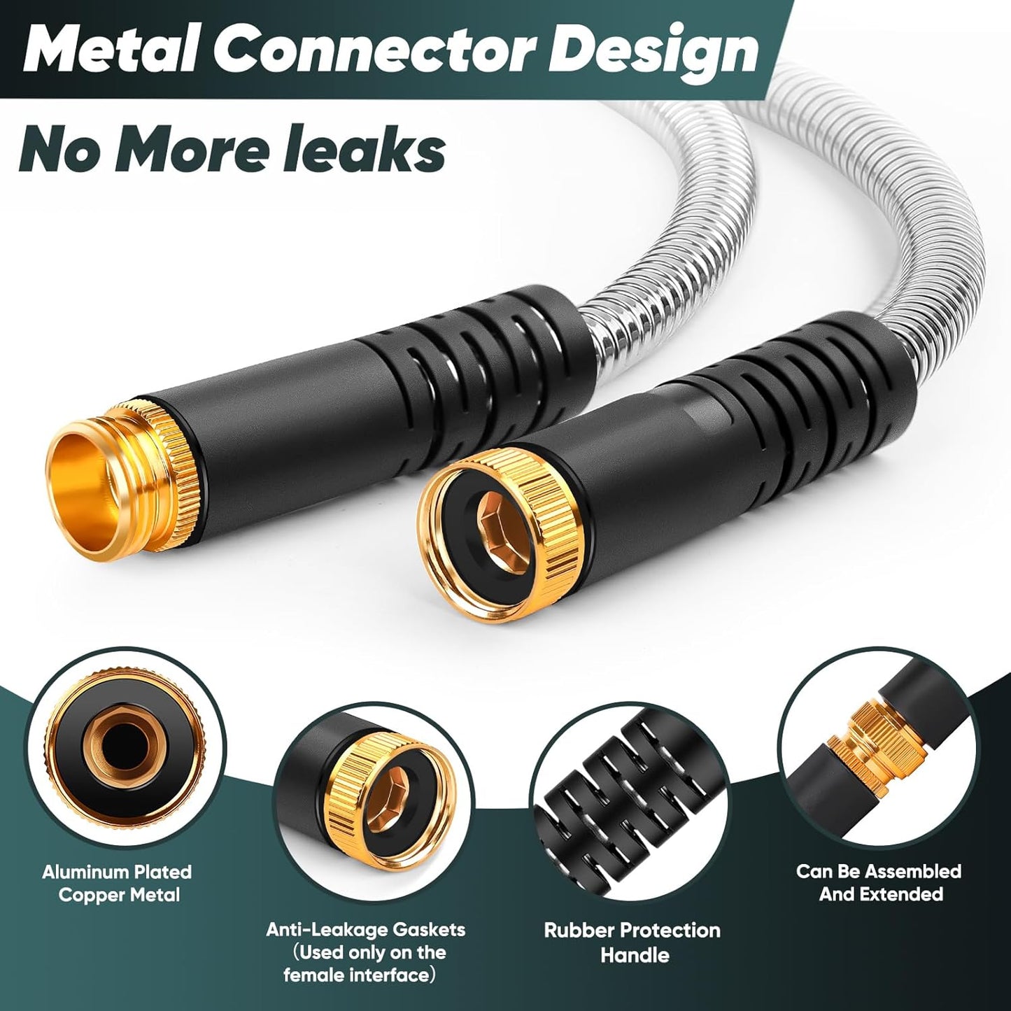 Garden Hose 125 FT with 10-Function Nozzle, Leak-proof Metal Connector Water Hose, No Knots, Kink-Free, Lighter, Anti-Pets, Wear-Resistant, 3/4 GHT, Metal Hose for Garden, Yard, Outdoor