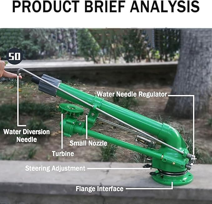 Impact Water Sprinkler for Farms Orchards, Agriculture Irrigation Spray Sprinkler, Adjustable Speed and Angle, 360° Large Area Irrigation for Farms Orchards Tea Gardens