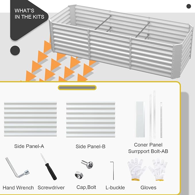 FRIZIONE 8FT(L)×2FT(W)×2FT(H) Raised Garden Bed Outdoor for Flower, Garden Planter Box for Vegetable, Raised Garden Beds for Herb, Succulent, White