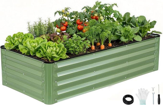 Galvanized Raised Garden Bed – 1 Pack 4x2x1 Ft Patented Leak-Proof Planter Box Outdoor Gardening Metal Raised Garden Beds Kits for Veggies, Herbs & Flowers (Green)