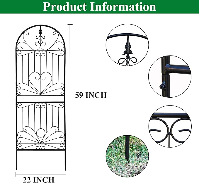 Heavy-Duty Metal Garden Trellis for Climbing Plants, 59" H x 22" W Rust-Proof Outdoor Plant Support for Cucumbers, Tomatoes & Vines 1 Pack