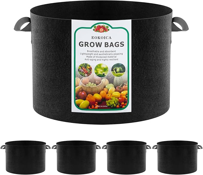 5-Pack 20 Gallon Grow Bags, Thickened Aeration Fabric Pots with Handles, Heavy Duty Plant Bags for Vegetables, Tomatoes, Potatoes, Fruits & Flowers, Reusable Garden Pots for Plants