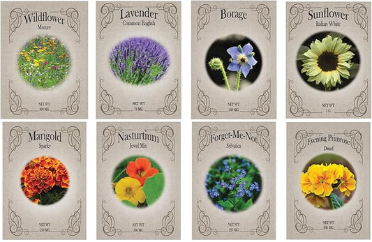 Set of 8 Pollinator-Friendly Wildflower Seed Mix – Grow a Thriving Garden for Bees, Butterflies & Hummingbirds – Non-GMO, Heirloom, High Germination – Wildflowers, Lavender, Sunflowers & More