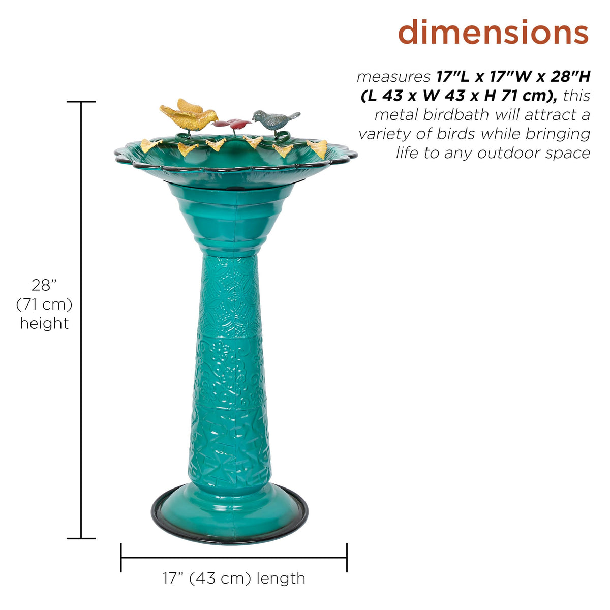ORS112GN Vintage Metal Pedestal Birdbath with Stand (Green)