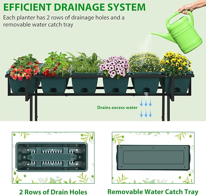 Vrisa Raised Garden Bed with Legs 43x17x29 in Plastic Elevated Planter Box Outdoor with Storage Shelf and Wheels Vegetables Herbs Flowers Standing Garden Beds for Backyard, Patio, Balcony, Green