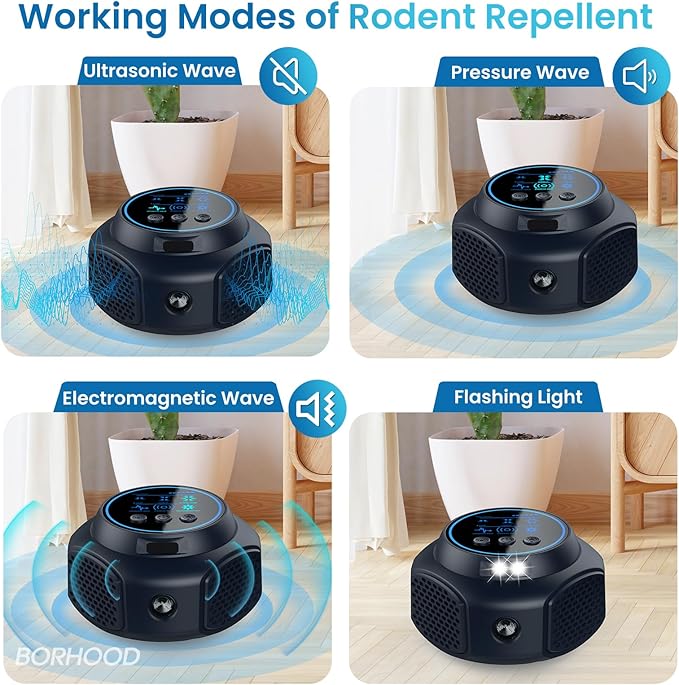 Ultrasonic Mouse Repellent Plug in, Indoor Pest Rodent Control for Mouse Mice Rat Squirrel, Electronic Repelling Device Mouse Traps for House Kitchen Garage 2 Pack