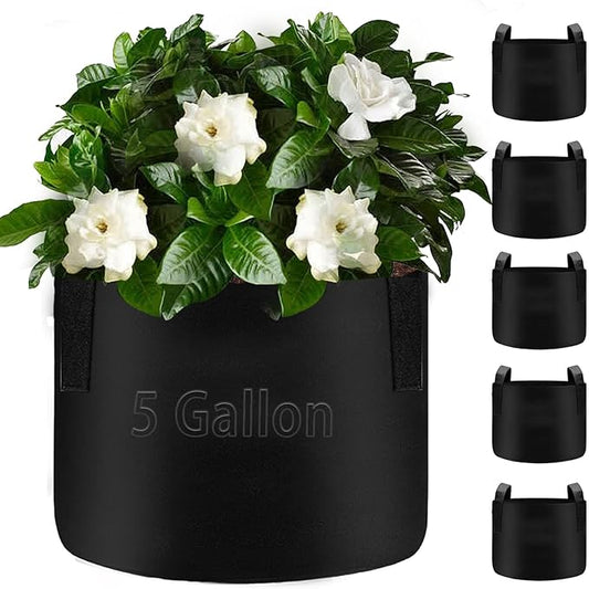 TCBWFY 5 Gallon Grow Bags,6 Pack Heavy Duty Thickened 300g Non-Woven Fabric Pots with Sturdy Handles,Garden Bags to Grow Vegetables Flowers