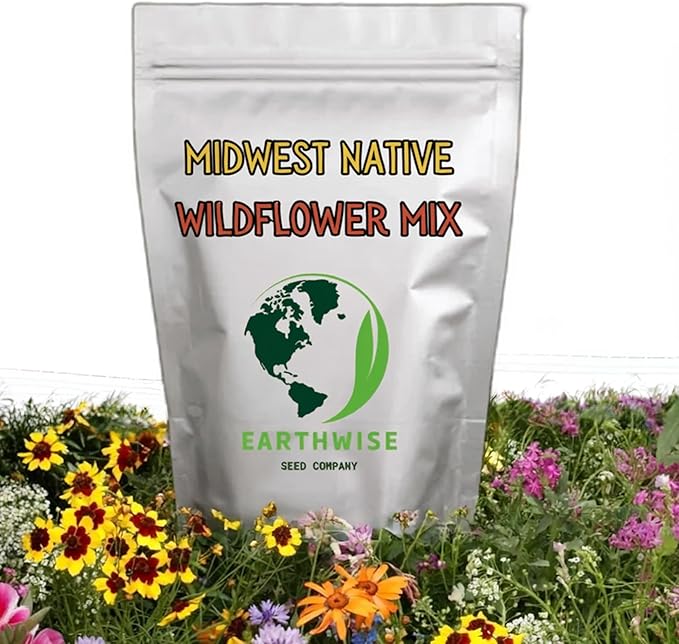 Earthwise Midwest Native Wildflower Seed Mix – Low Maintenance, Organic, Season-Long Blooms, Drought Tolerant, Pollinator Friendly, Pet Safe, Chemical-Free – Covers Up to 500 sq ft, 1/2 lb