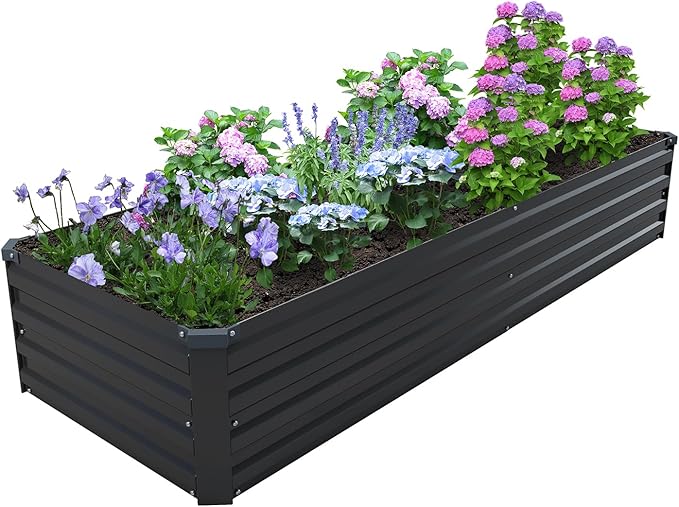 8×2×1FT(2PCS) Galvanized Raised Garden Bed Kit, Metal Planter Boxes,Large Outdoor Planters Garden for Planting Vegetables,Flowers,Herbs -Black