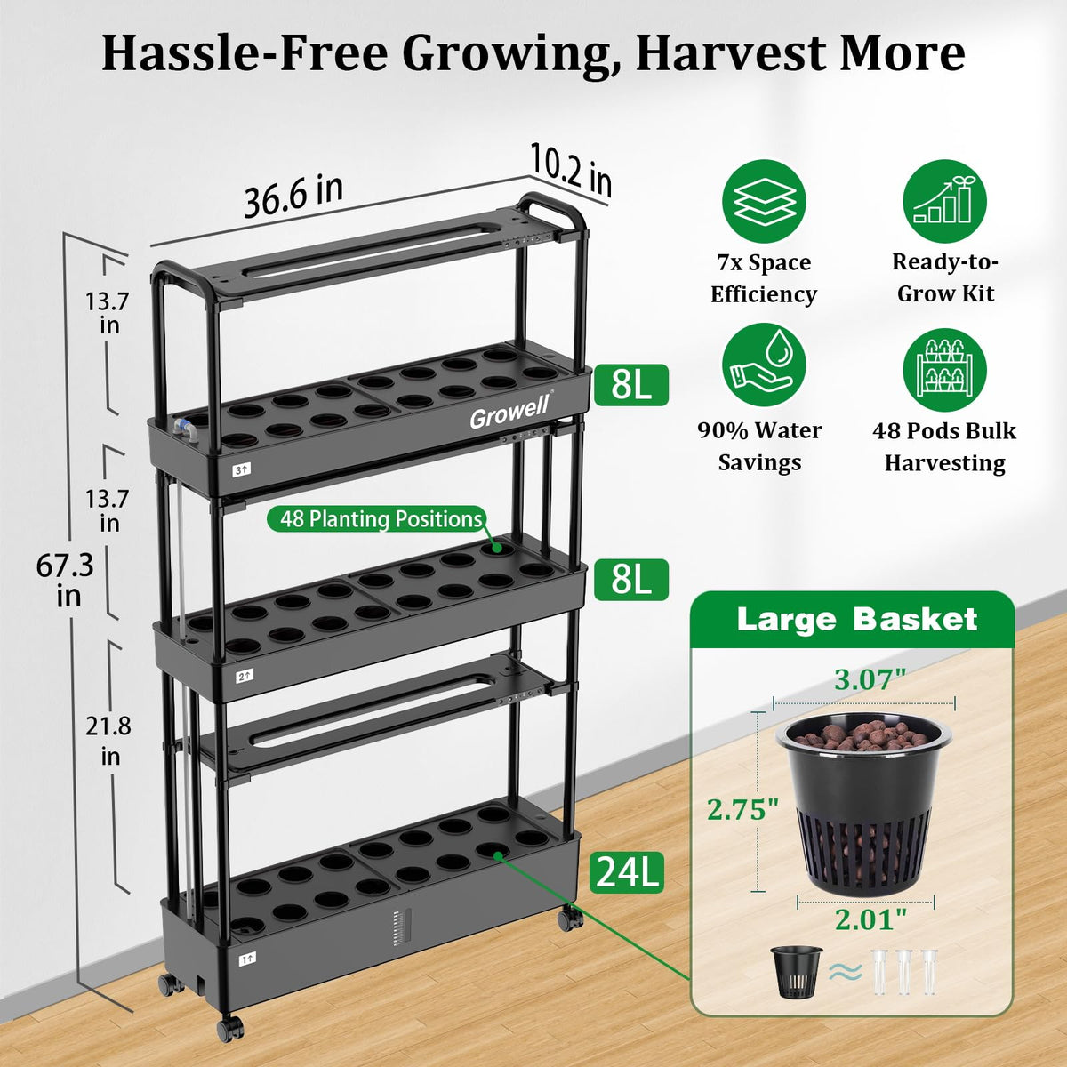 Hydroponics Growing System Kit with 48 Large Buckets (3-Tier/48 Large Pods)