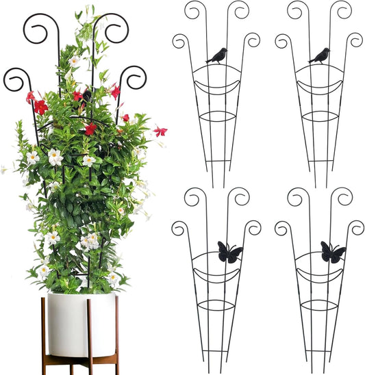 ZOUTOG Trellis for Climbing Plants Indoor 4 Pack 30 Inch,Rustproof Metal Garden Trellis for Potted Plants,Houseplant Support Indoor Outdoor for Ivy Pothos Monstera Hoya Flower Vines(Butterfly Shape)
